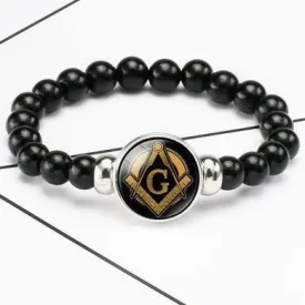 Master Mason Blue Lodge Bracelet - Black & Gold Compass & Square G (10 pcs)