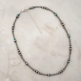 Navajo Pearls & Blue Turquoise Multi Graduated Necklace Sterling Silver