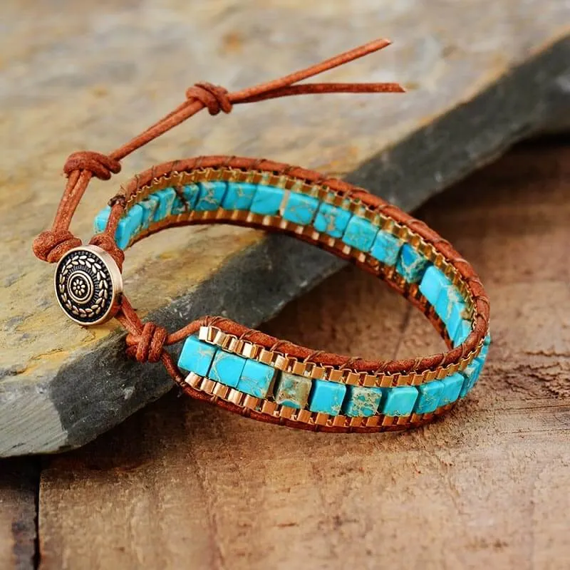 New Women Wrap Bracelets Turquise Stones Gold Chain Woven Wrap Bracelet Bohemian Statement Jewelry Dropship