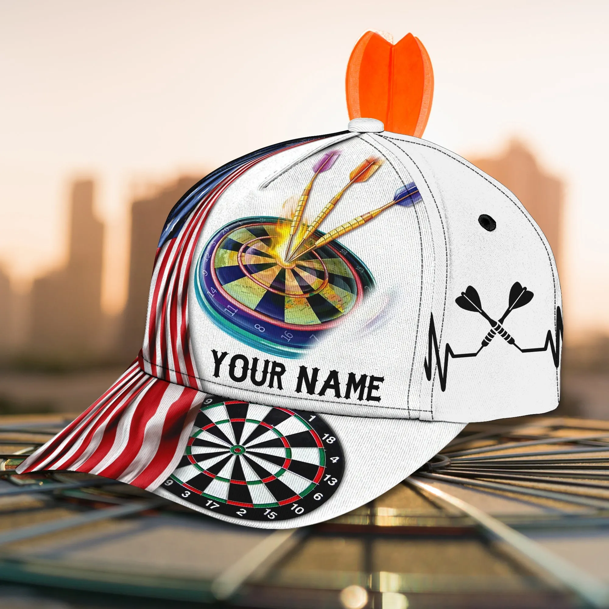 Personalized American Flag Full Print Dart Cap Hat For Men And Woman, Flag Dartboard Classic Cap, Gift for Dart Lover