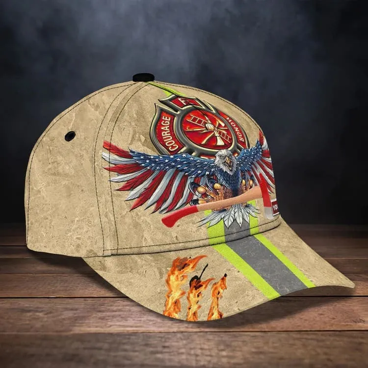 Personalized Eagle Firefighter 3D Baseball Cap American Flag Pattern Firefighter Hat