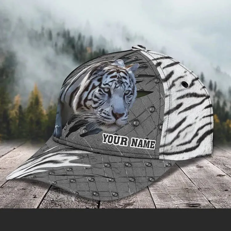 Personalized White Tiger 3D Baseball Cap for Boyfriend, Tiger Art Hat for Tiger Lovers