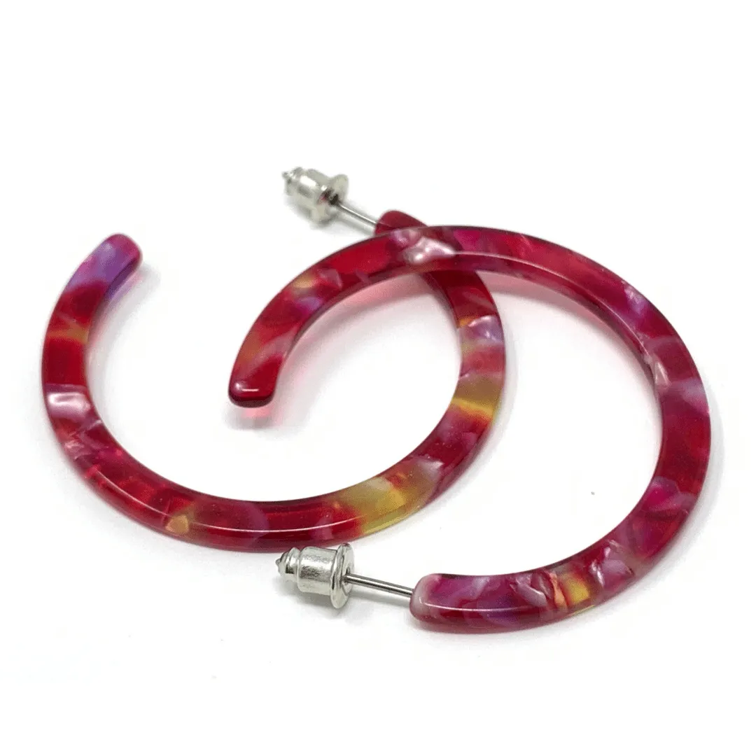 Red Marbled Resin Hoop Earrings