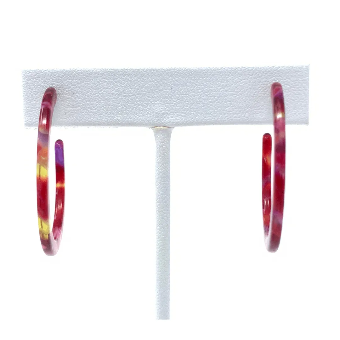 Red Marbled Resin Hoop Earrings