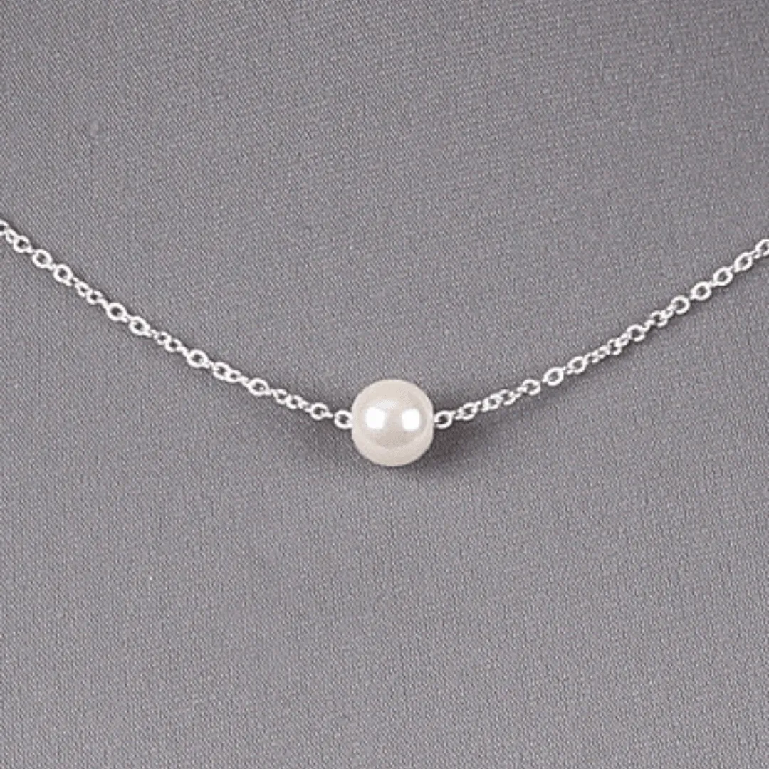 Single Pearl Necklace On Silver Chain