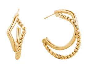 SJE310416 14K Dipped Twist/Solid Post Hoop Earrings