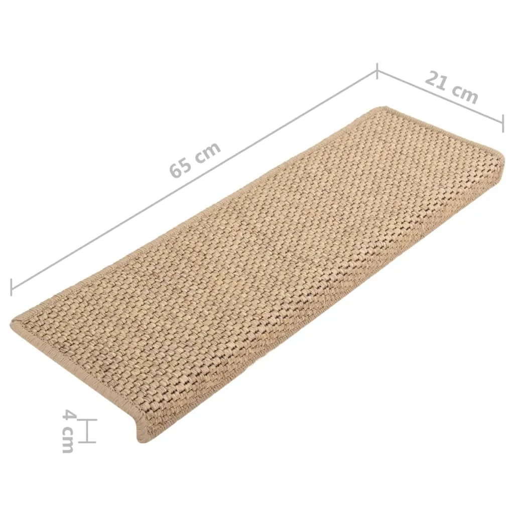 Stair Mats Self-adhesive Sisal-Look 15 pcs 65x21x4 cm Sand