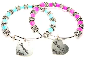 Stepmother And Stepdaughter Gift Set Of Two Glass Beaded 9mm Bracelets in Aqua Blue And Hot Pink