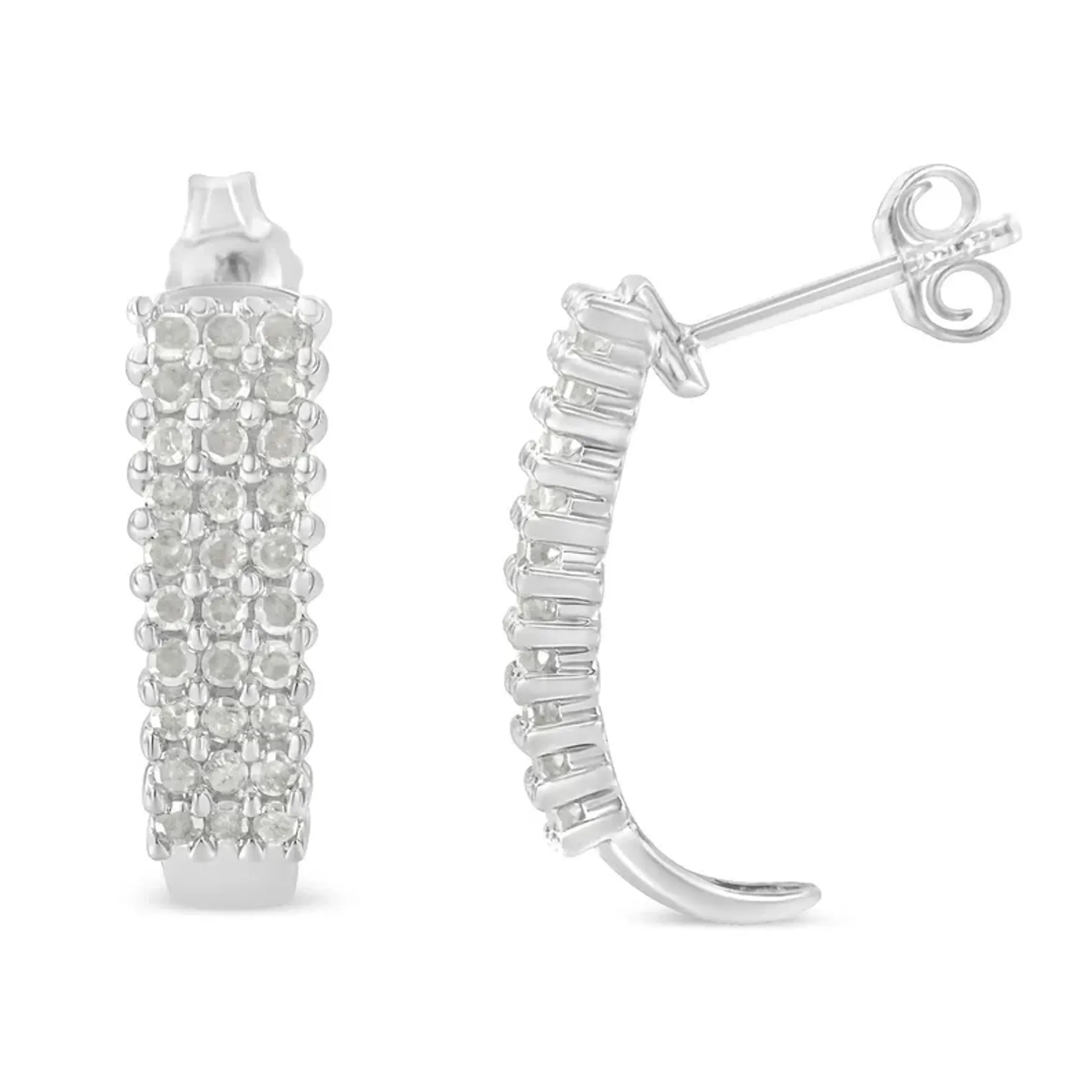 Sterling Silver Rose Cut Diamond J Shape Hoop Earrings (1 cttw, I-J Color, I2-I3 Clarity)