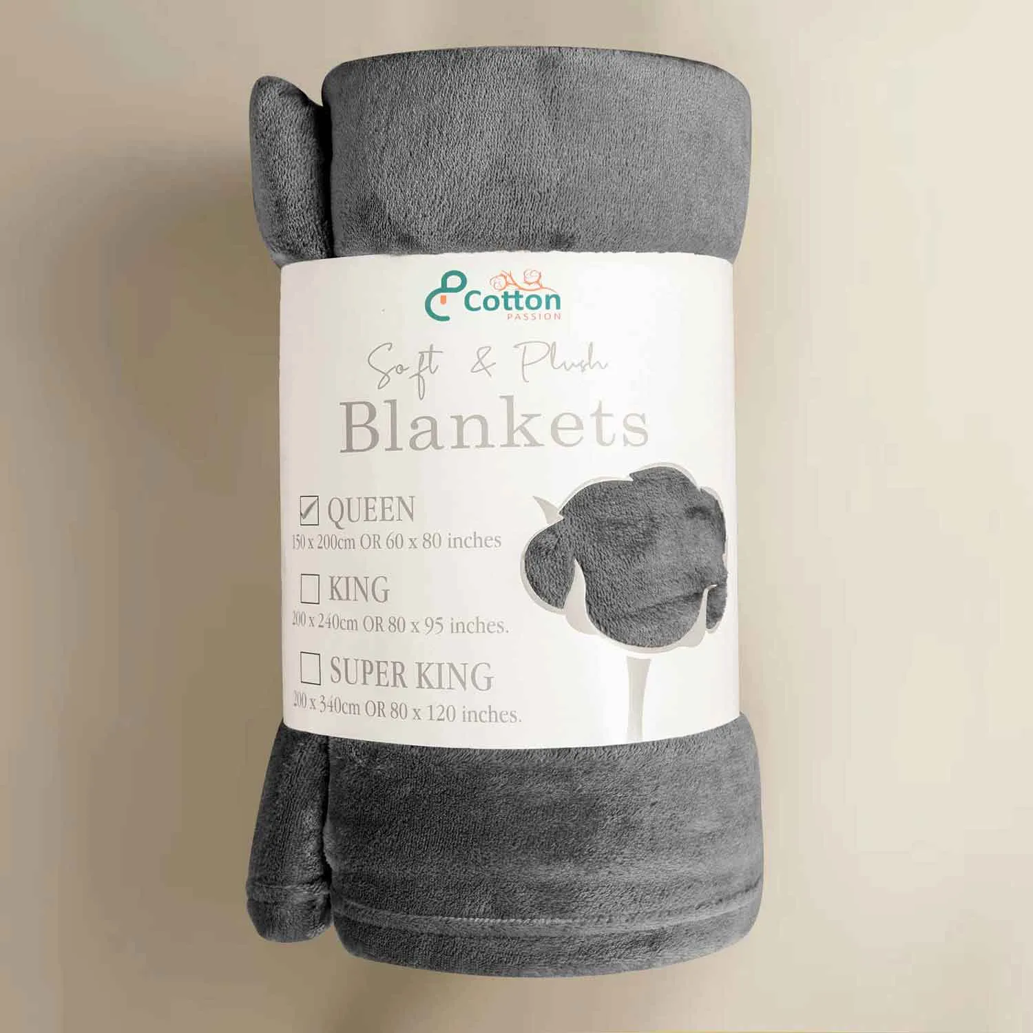 Supersoft 310 gsm Snuggly AC Fleece Blanket Grey