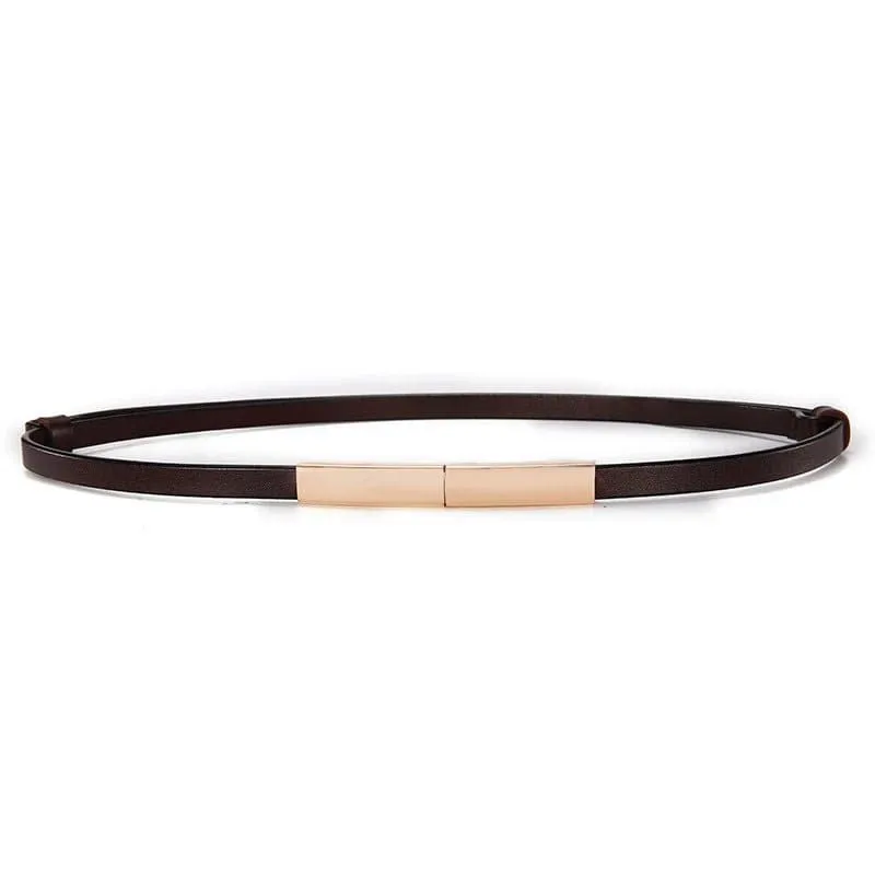 Thin Leather Belt for Women - Premium Cowhide, 1.0cm Width, Solid Pattern