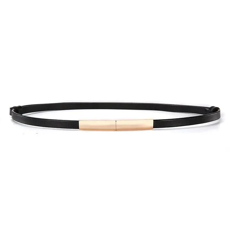 Thin Leather Belt for Women - Premium Cowhide, 1.0cm Width, Solid Pattern