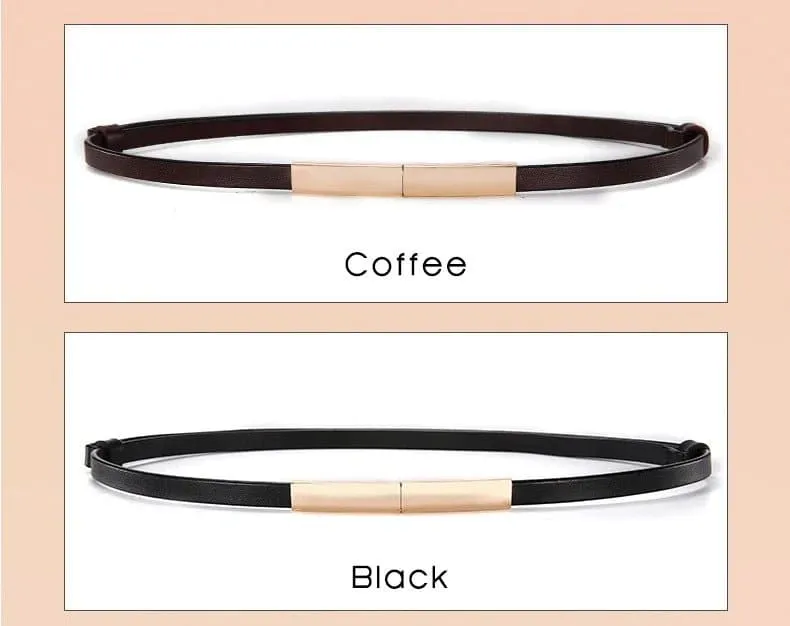 Thin Leather Belt for Women - Premium Cowhide, 1.0cm Width, Solid Pattern