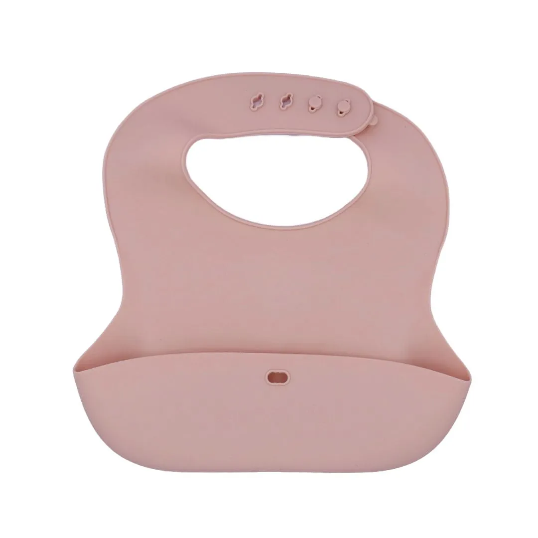 Tiny Steps Kids Silicone Baby Bib Roll Up & Stay Closed Pastel Pink