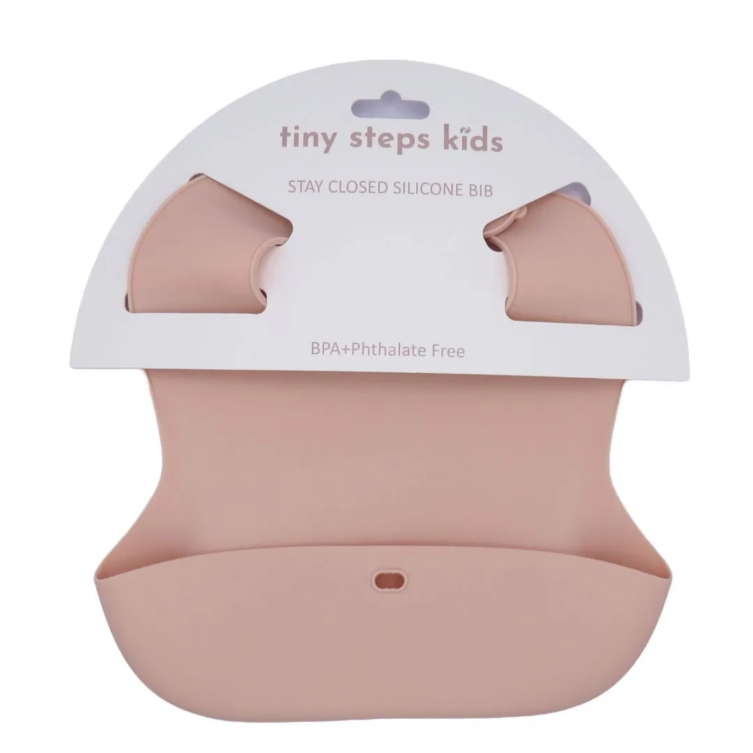 Tiny Steps Kids Silicone Baby Bib Roll Up & Stay Closed Pastel Pink