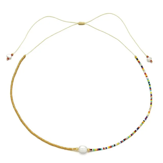 ZMZY Boho Cute Pearl Choker Necklace Women Jewelry Collares Miyuki Glass Beads Fashion Necklace Femme Stainless Steel Chain